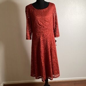 Studio One New York Chic Long Sleeve Rust Color Lace Dress